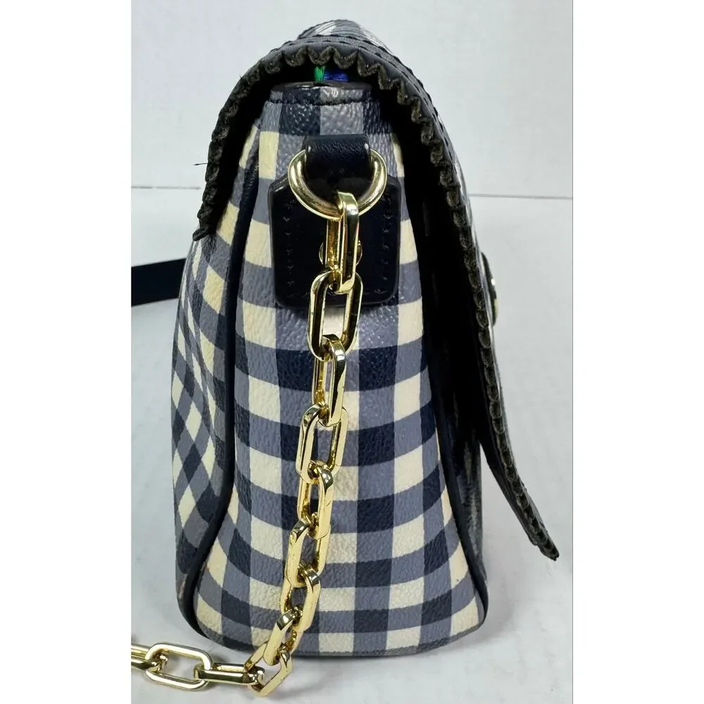 Tory Burch Navy White Gingham Chain Shoulder Crossbody Bag